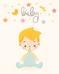 cute boy for baby shower invitation card design template