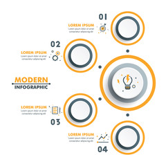 Circle Timeline Infographic Template with Colorful Rounded Design and Business Icons. Vector Illustration