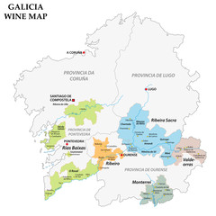 Galicia, Spain, vector map of the vineyards