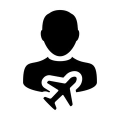 Holiday icon vector male user person profile avatar symbol for transportation in flat color glyph pictogram illustration