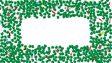 蓮池で泳ぐコイとカメ