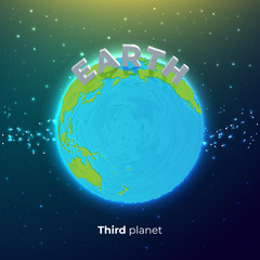 Vector illustration of earth. Third planet from the sun icon. Space background