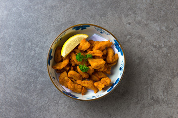 tori karaage japanese deep fried chicken flat lay