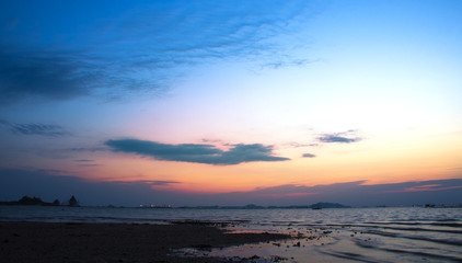 Fototapeta na wymiar Colorful of sunset on sea scape background