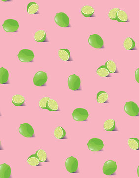 Vector illustration. Seamless pattern image of limes. A simple object that represents summer passion. 				