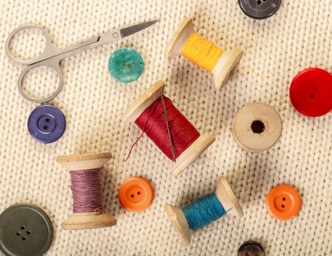 colorful threads and buttons