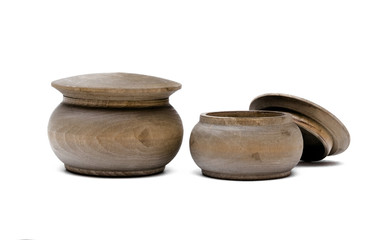 Wooden kitchen pot isolated on white background. Kitchenware.