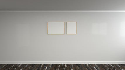 Blank white poster in wooden frame on the wall