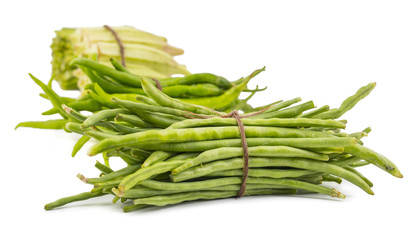 Green Beans With Others Vegetables Also Called Snap Beans or String Beans isolated on White Background