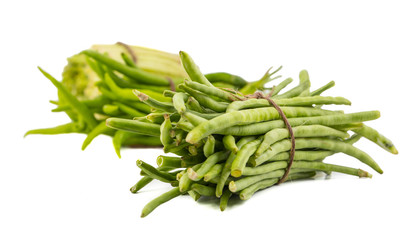 Green Beans With Others Vegetables Also Called Snap Beans or String Beans isolated on White Background