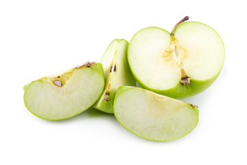 Ripe green apple and slice isolated on a white background