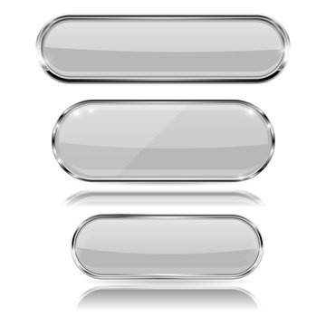 Oval white 3d buttons with chrome frame. Oval icons