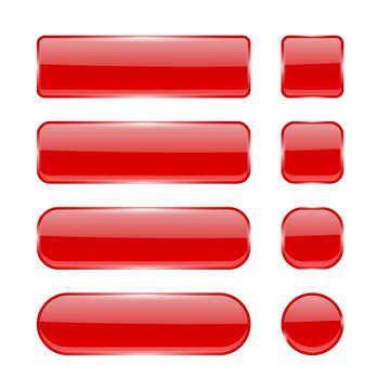 Red glass buttons. Collection of menu interface 3d shiny icons