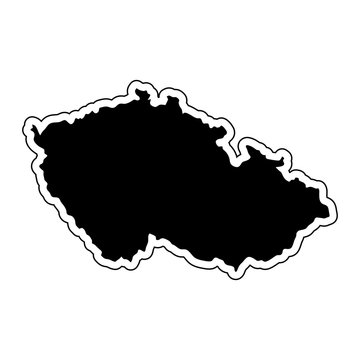 Black silhouette of the country Czech Republic with the contour line. Effect of stickers, tag and label. Vector illustration