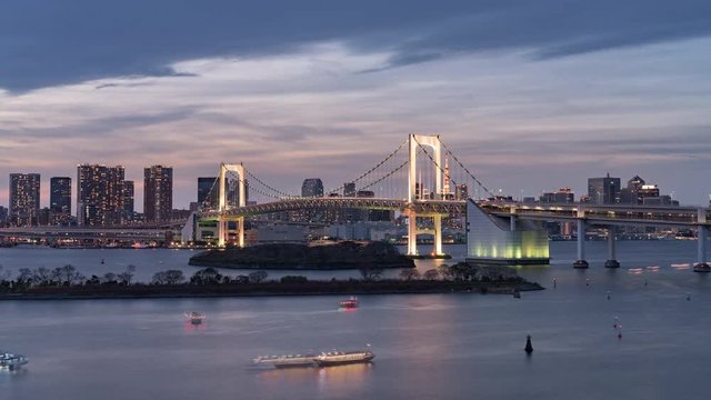 4K Timelapse Sequence of Tokyo, Japan - The Rainbow Bridge of Tokyo from Day to Night