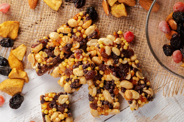Fototapeta premium Granola bar on wooden background