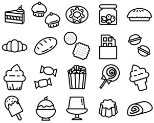 Simple outline of variety dessert icon on white background
