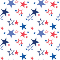Vector seamless pattern with patriotic stars. National colors of the United States. American flag,stars and stripes. Use for celebration of independence day, party decoration,surface texture.