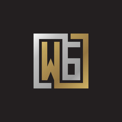 Initial letter WG, looping line, square shape logo, silver gold color on black background