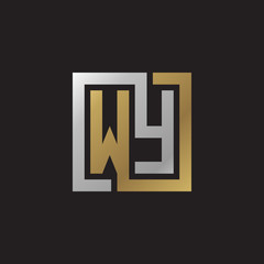 Initial letter WY, looping line, square shape logo, silver gold color on black background