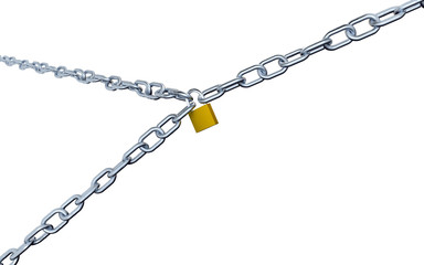 Large Diagonal View of Three Long Chains with Big Links Locked with a Padlock