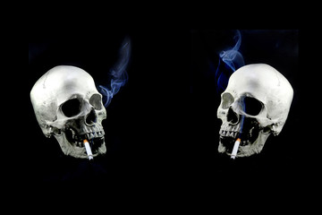 humal skull smoking to die, no smoking day, smoking kill your self, on black background