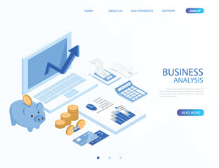 isometric accountant workspace. vector illustration