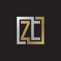 Fototapeta premium Initial letter ZC, looping line, square shape logo, silver gold color on black background