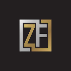 Initial letter ZF, looping line, square shape logo, silver gold color on black background
