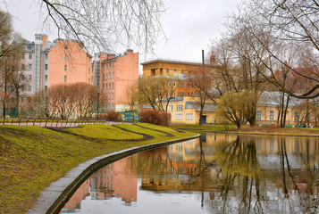 Cloudy rainy day in Yusupov garden. Russia. Saint-Petersburg.