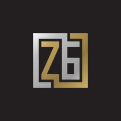 Initial letter ZG, looping line, square shape logo, silver gold color on black background