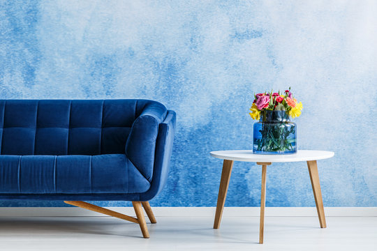 Elegant blue living room interior