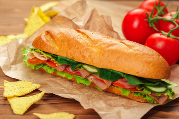 sandwich on a wooden table
