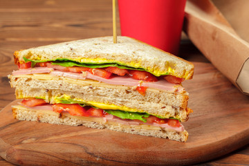 sandwich on a wooden table