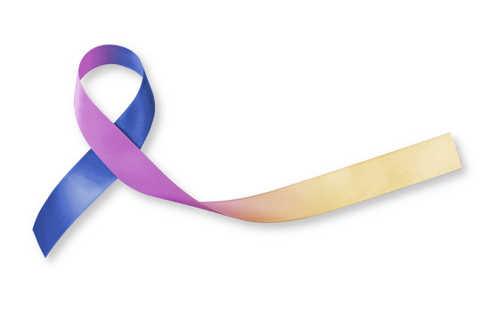 Bladder cancer awareness marigold blue purple  ribbon isolated white background (clipping path)