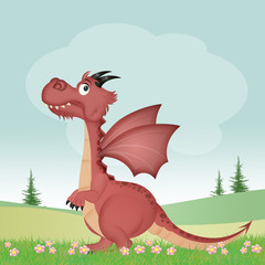illustration of dragon in the meadow © adrenalinapura