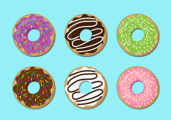 WebDonut vector set isolated on a light background in a modern flat style. Donuts into the glaze collection.