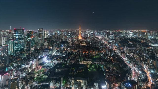4K Timelapse Sequence of Tokyo, Japan - Tokyo's skyline from at night from the Mori Museum Wide Angle
