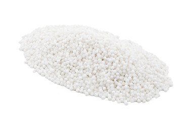 Fototapeta na wymiar Heap of White Sago Pearls Also Know as Sabudana, Tapioca Pearl or Sago Seeds isolated on White Background