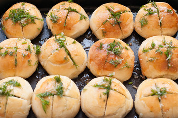 Buns with herbs and garlic for a snack