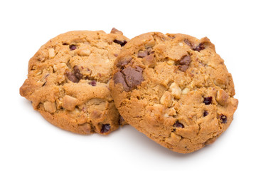 Chocolate chip cookie isolated on white background.