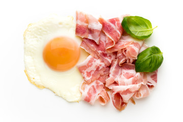 Eggs and baconon on the isolated background.