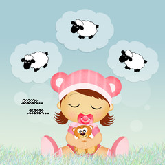 illustration of baby girl sleeping