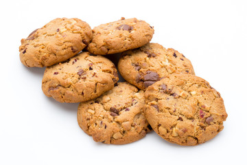 Chocolate chip cookie isolated on white background.