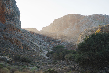 Slopes of stone rocks and a beautiful abstract background on the island of Crete, in the Balos beach area.