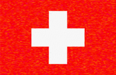Watercolor flag of Switzerland, paper texture. Symbol of Independence Day, souvenir soccer game, button language, icon.
