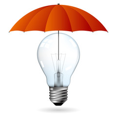 Big idea design, Light bulb under umbrella protection.