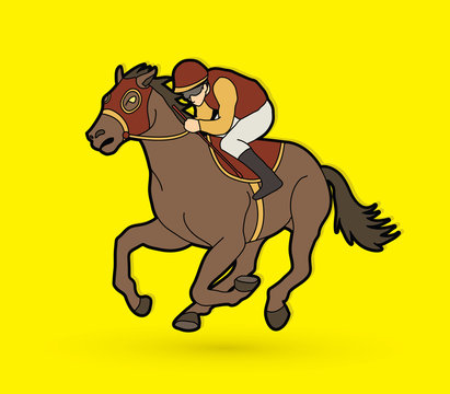 Horse racing ,Jockey riding horse, graphic vector.