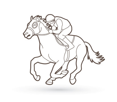 Horse racing ,Jockey riding horse outline graphic vector.