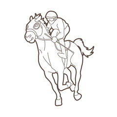 Horse racing ,Jockey riding horse outline  graphic vector.